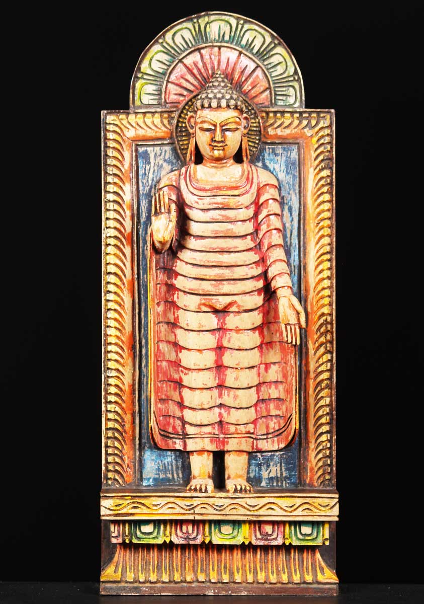 Wood Abhaya Mudra Buddha Wall Panel 24"